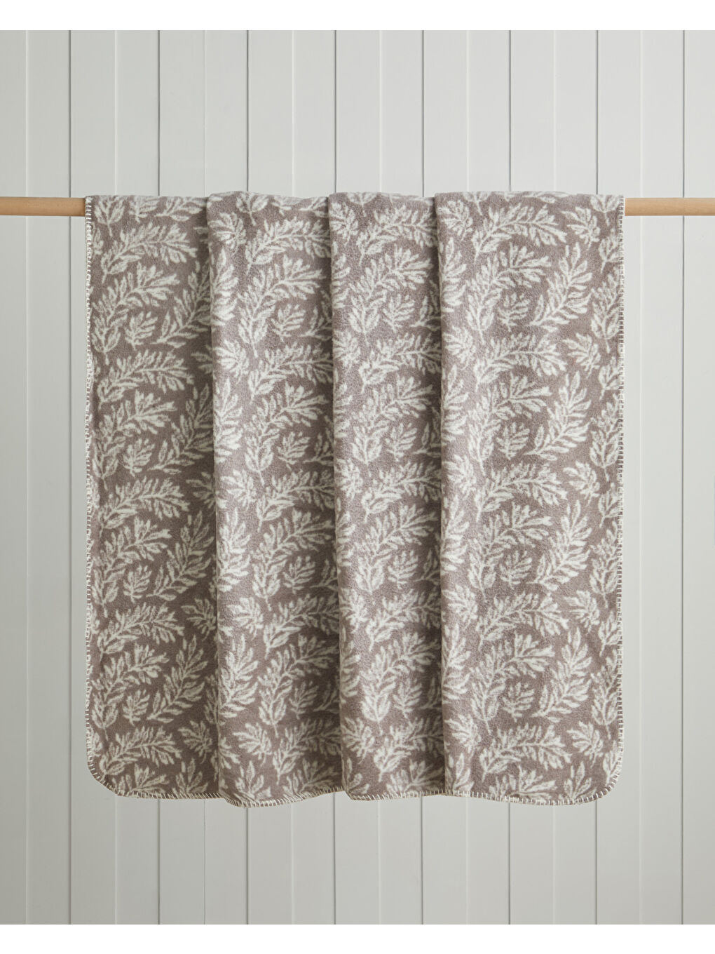 Gri Foliage Pamuk Akrilik Çift Kişilik Battaniye 200x220 cm Çakıl Taşı-1