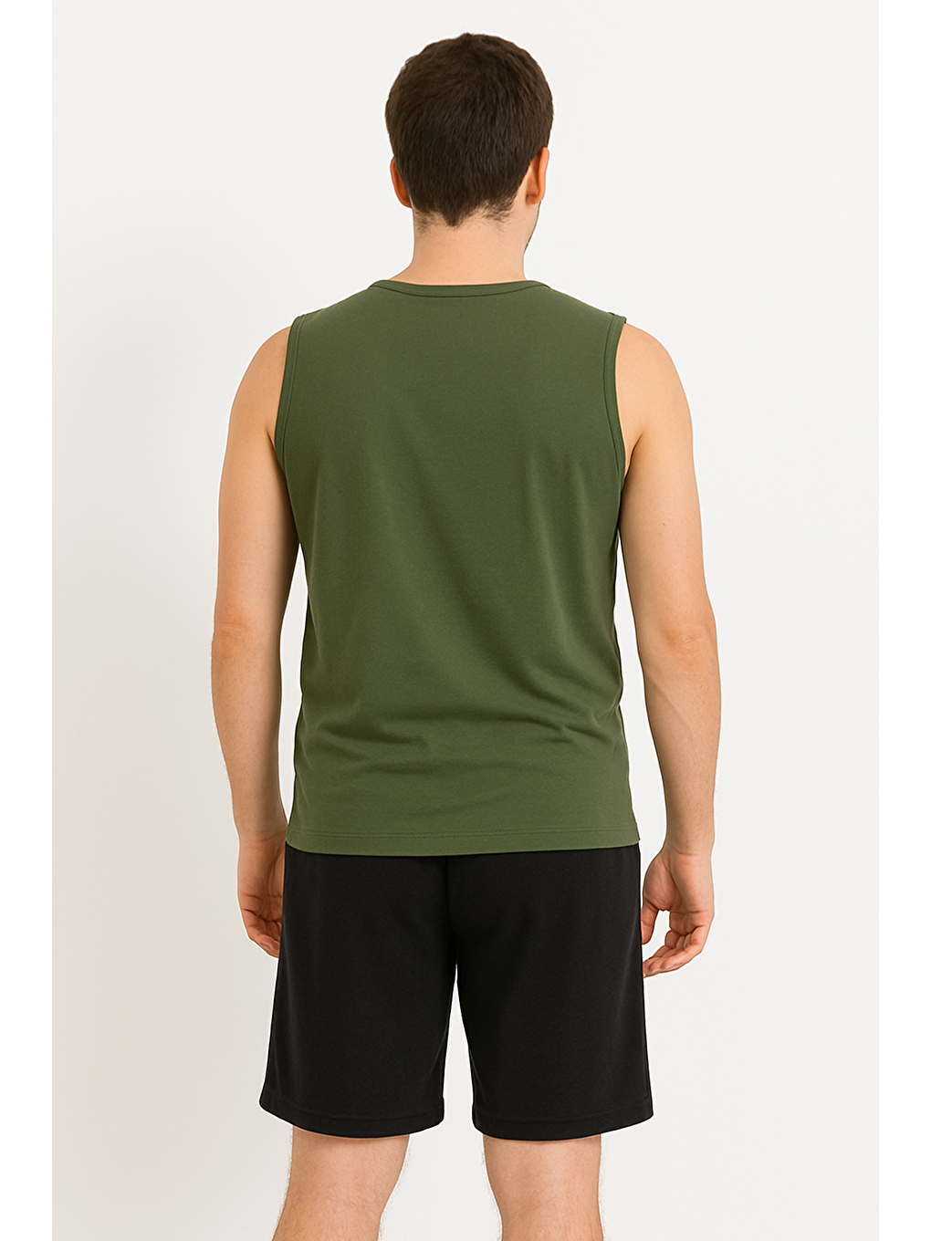 Yeşil Erkek Pamuklu Kolsuz Curve Büyük Beden Şortlu-2