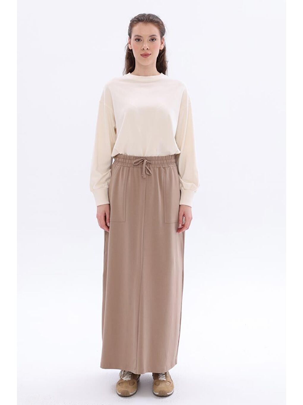 Bej Vizon-Pamuklu İki Cepli Etek-1