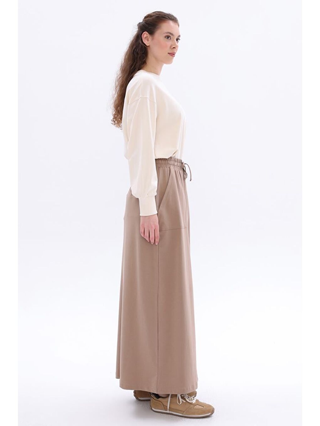 Bej Vizon-Pamuklu İki Cepli Etek-2