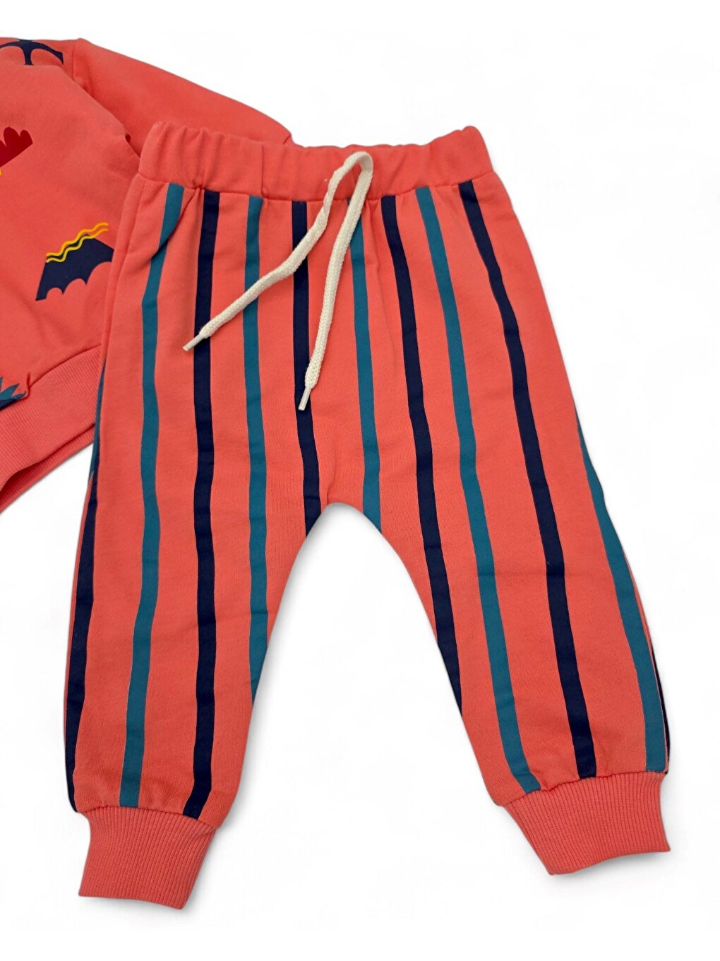 Kırmızı Erkek Bebek Mevsimlil Baskılı Sweatshirt, Çizgili Altlı 6-9-12-18-24 Ay 2'li Alt Üst Takım-4