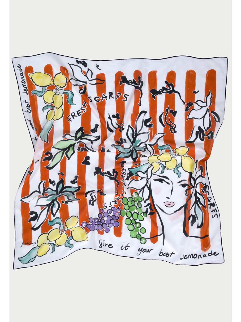 Lemonade Desen Pamuk Vual Eşarp Kırmızı-3