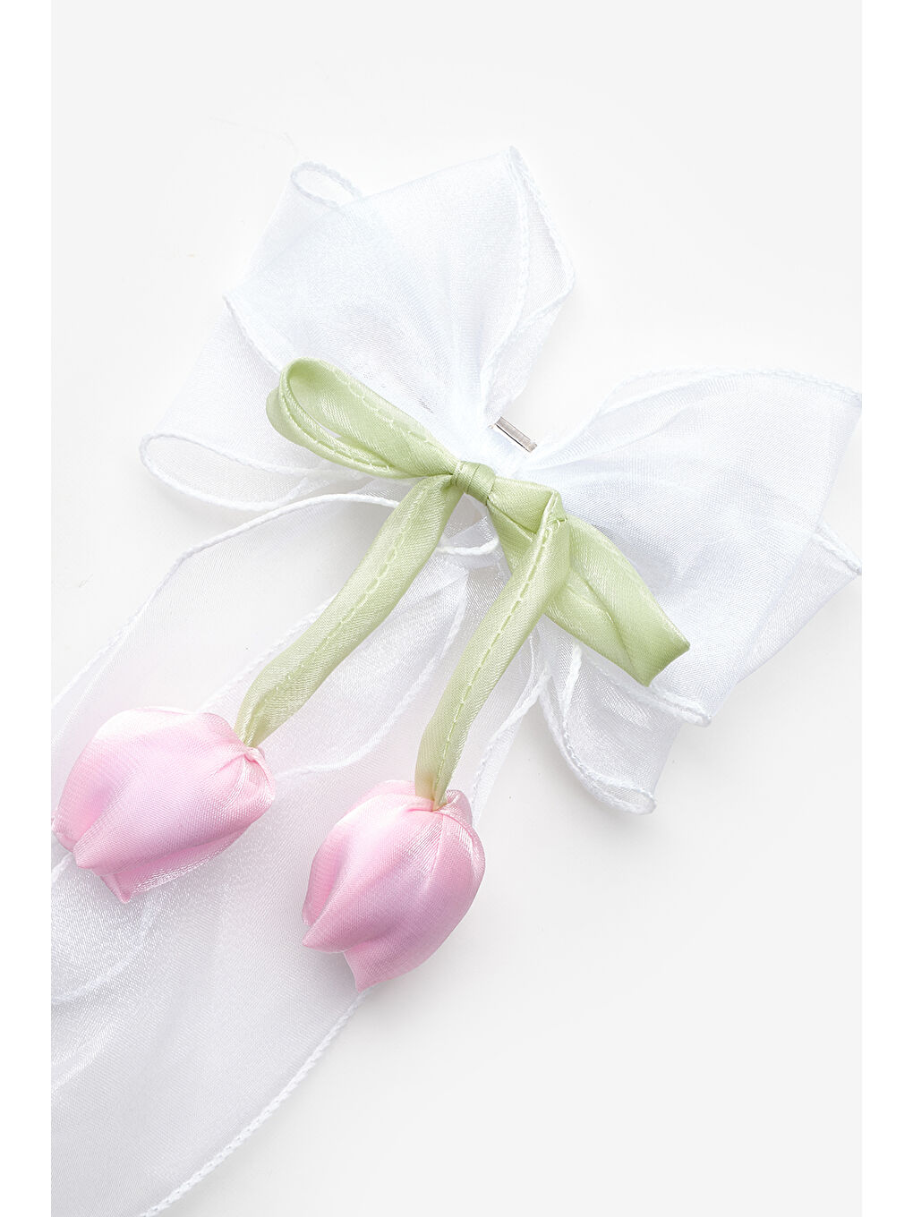 Beyaz Lale Figürlü Sallantılı Kız Çocuk Otomatik Toka-1