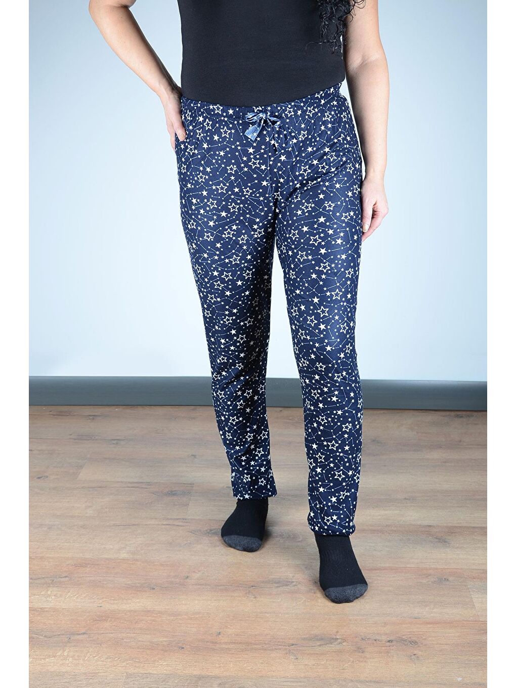 Kadın Süet Pijama Tek Alt | Lacivert Yıldızlı