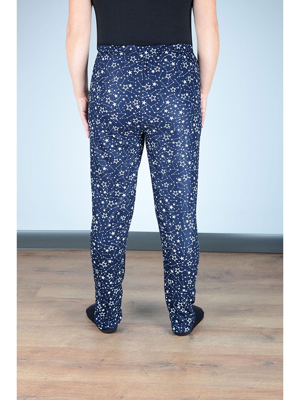 Kadın Süet Pijama Tek Alt | Lacivert Yıldızlı-2