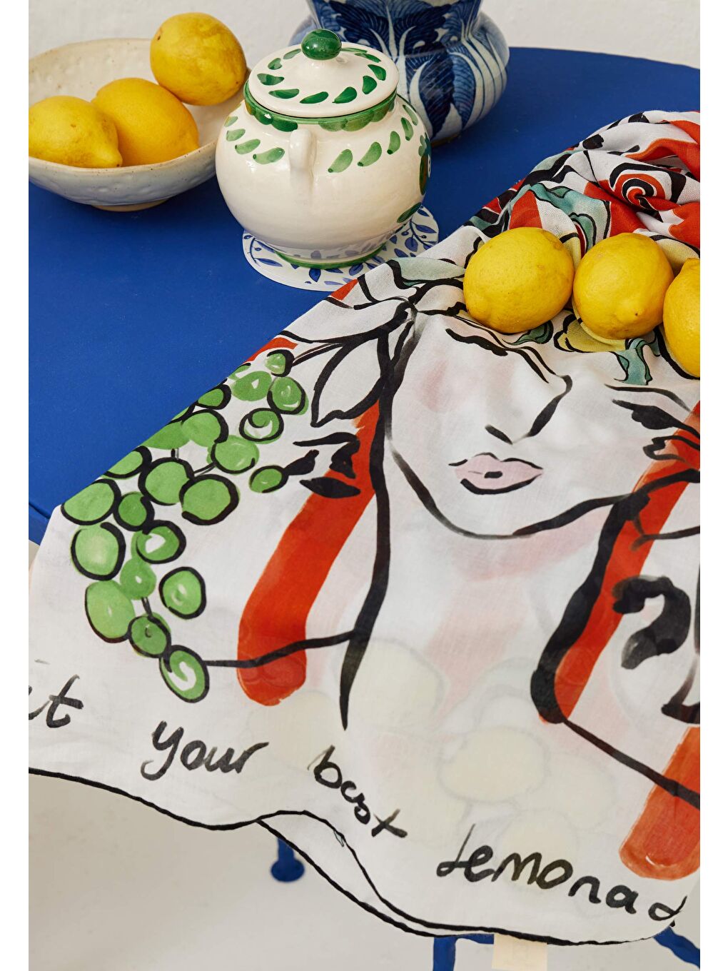 Lemonade Desen Pamuk Vual Eşarp Kırmızı-4