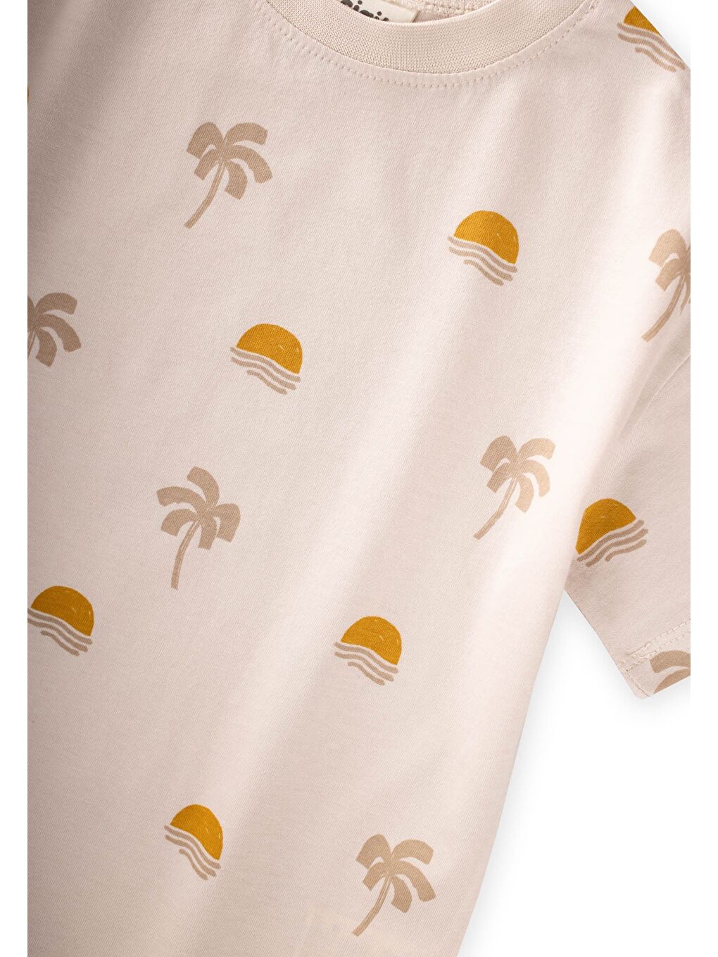 Desenli Kaprili T-Shirt Takım 2-12 Yaş Bej-2