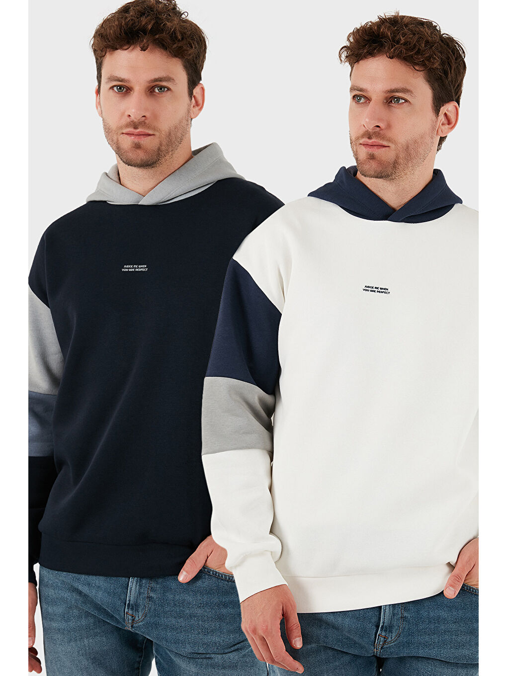 Ekru Pamuklu Relaxed Fit Kapüşonlu İçi Tüylü Yumuşak Şardonlu 2' li Paket Sweat 5905299S2