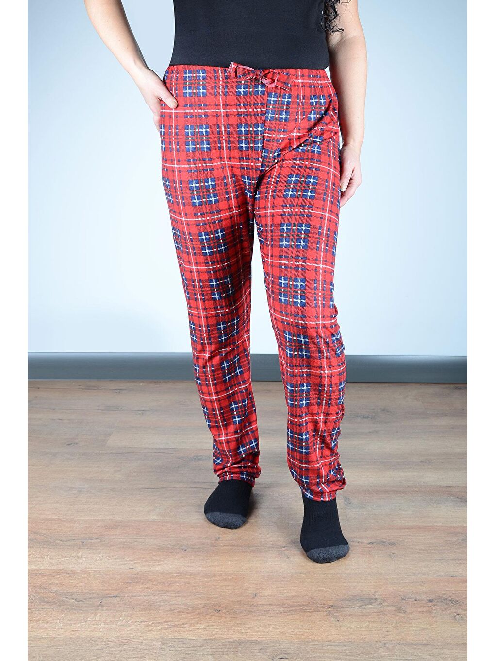 Kadın Süet Pijama Tek Alt | Kırmızı Lacivert