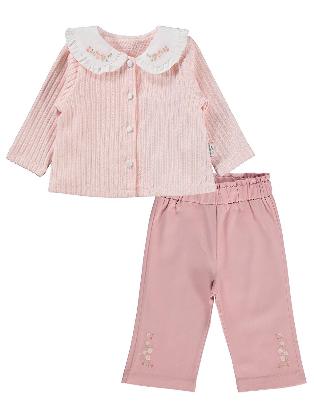Pembe Lüks Yakası Nakışlı Hırkalı 3 Lü 6-18 Ay Takım - Pudra 9-12 Ay-3