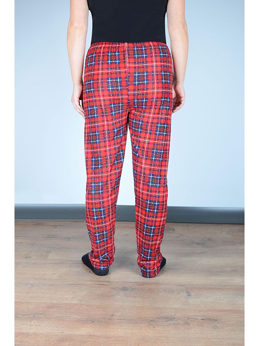 Kadın Süet Pijama Tek Alt | Kırmızı Lacivert-2