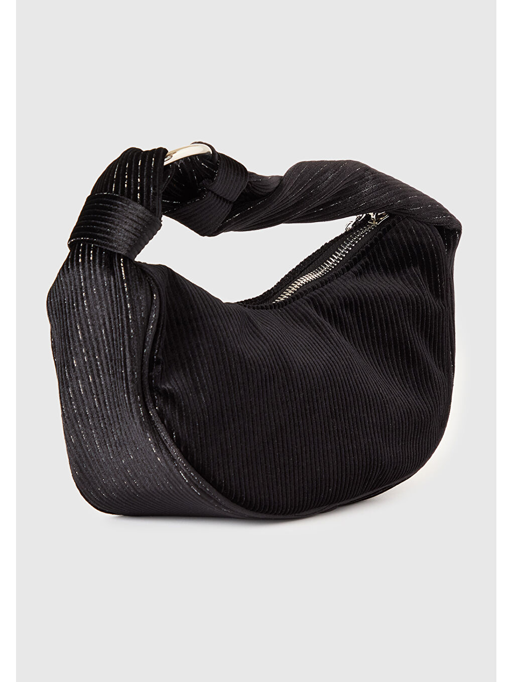 Kadın Siyah Simli Metal Detaylı Kadife El Çantası-1