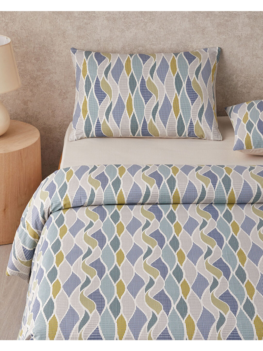 Modern Braid Kolay Ütülenir Çift Kişilik Nevresim Takımı 200x220 cm Yeşil-Mavi-1