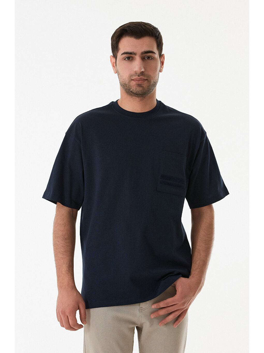 Lacivert Basic Tek Cepli Bisiklet Yaka Tişört