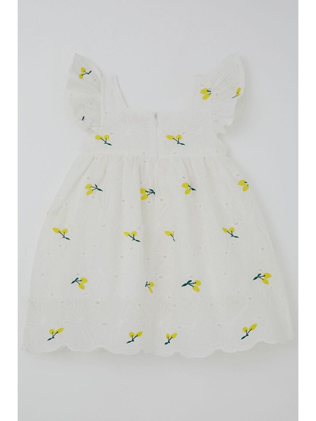 Kız Çocuk Elbise Kiraz Nakışlı Güpür Detaylı Ekru (3-8 Yaş)-1