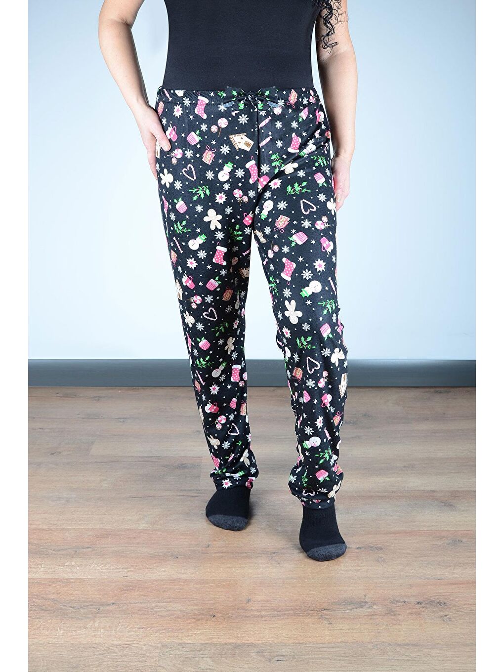 Kadın Süet Pijama Tek Alt | Siyah Yılbaşı