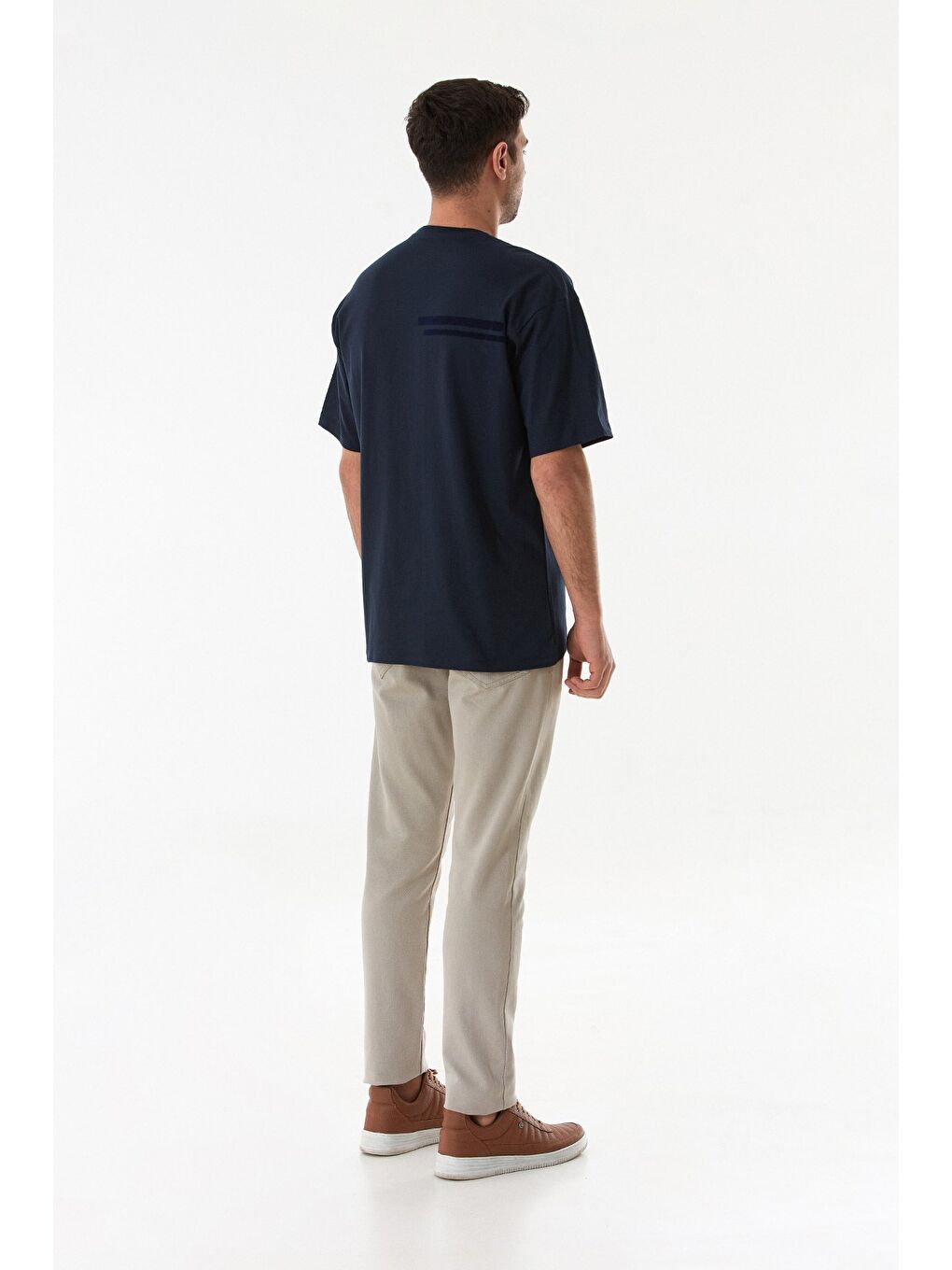 Lacivert Basic Tek Cepli Bisiklet Yaka Tişört-3