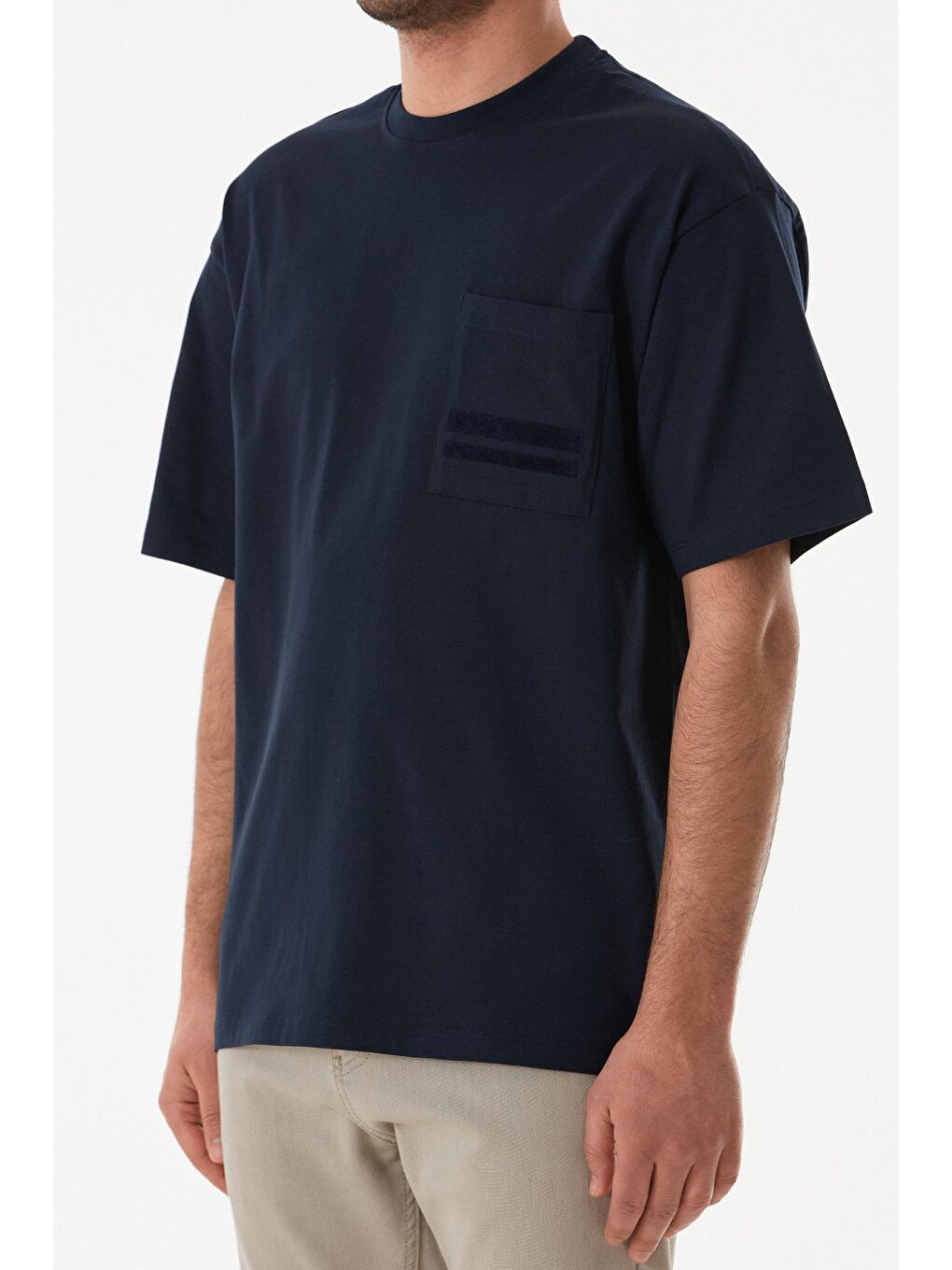 Lacivert Basic Tek Cepli Bisiklet Yaka Tişört-4