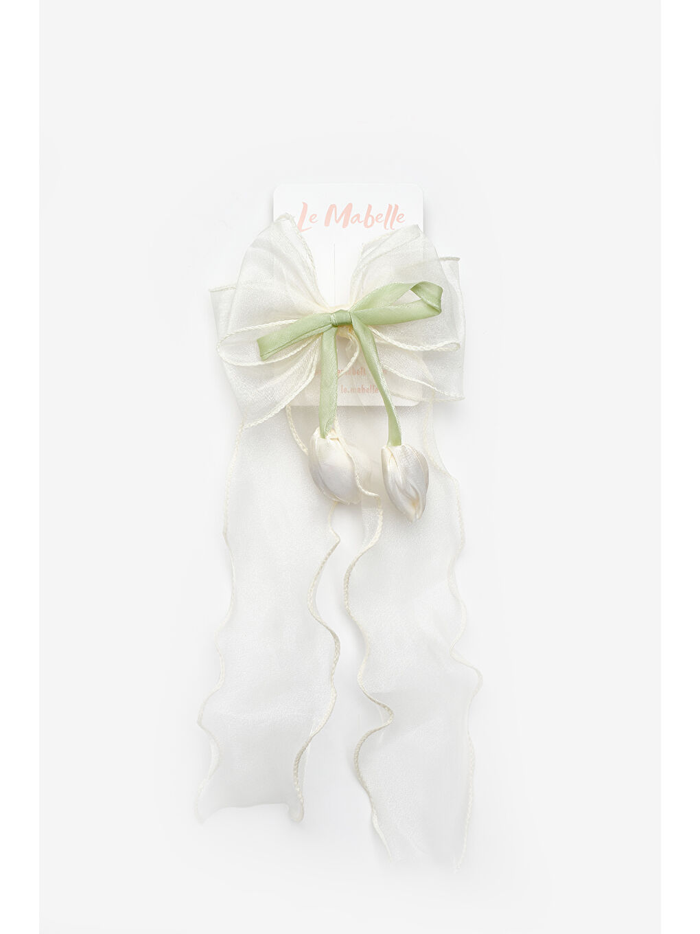 Ekru Lale Figürlü Sallantılı Kız Çocuk Otomatik Toka