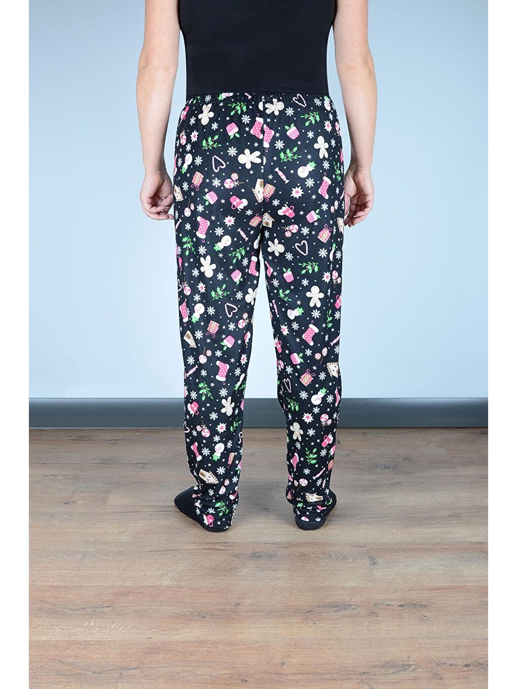 Kadın Süet Pijama Tek Alt | Siyah Yılbaşı-2