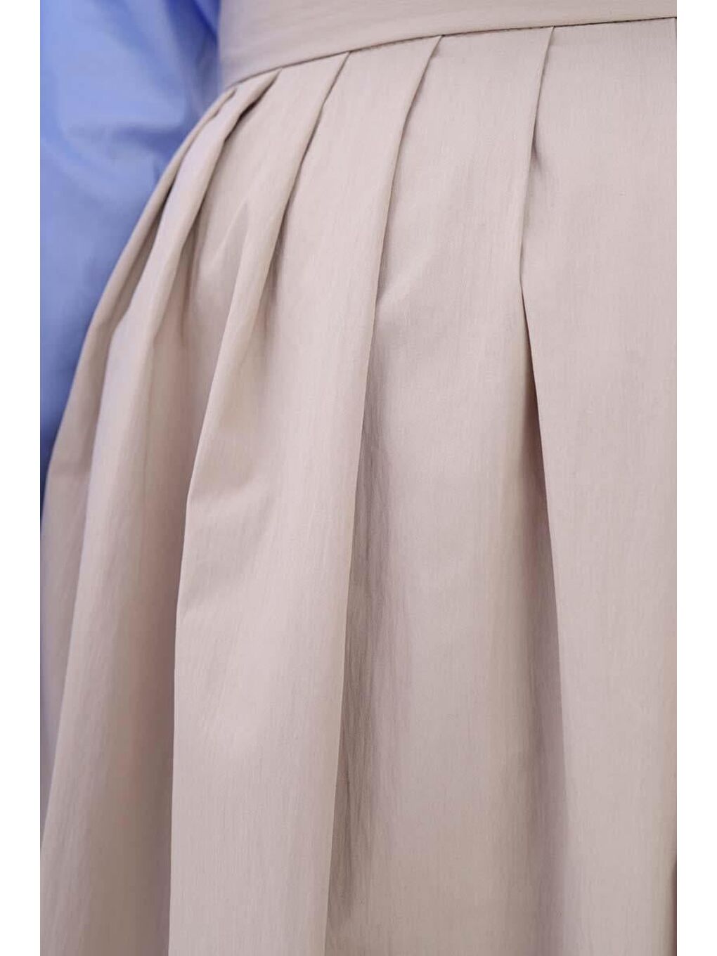 Bej Taş-Beli Pileli Kloş Etek-4