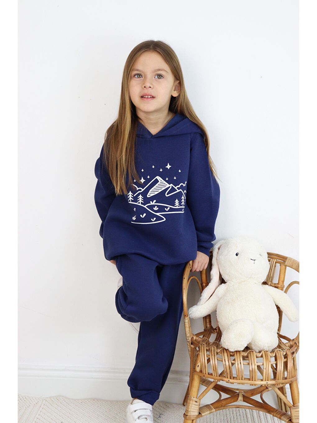 Lacivert 3 İp Baskılı Kapüşonlu Şardonlu İkili Takım-2