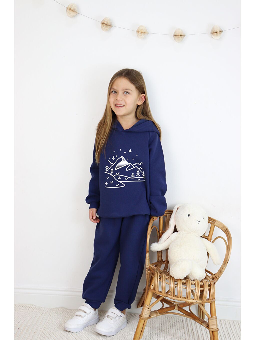 Lacivert 3 İp Baskılı Kapüşonlu Şardonlu İkili Takım-3