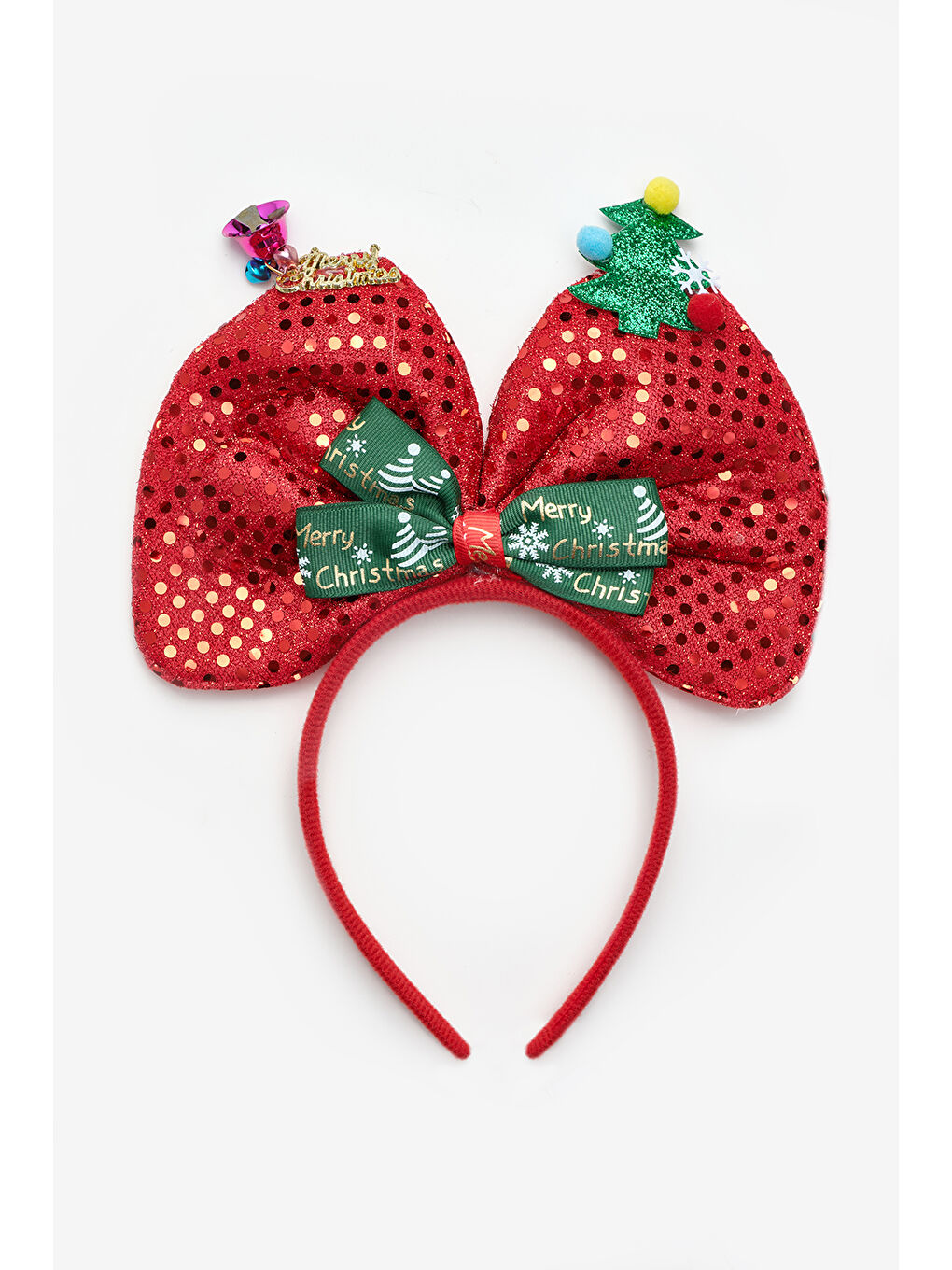 Kırmızı  Çanlı Çam Ağacı Figürlü Kız Çocuk Yılbaşı Taç