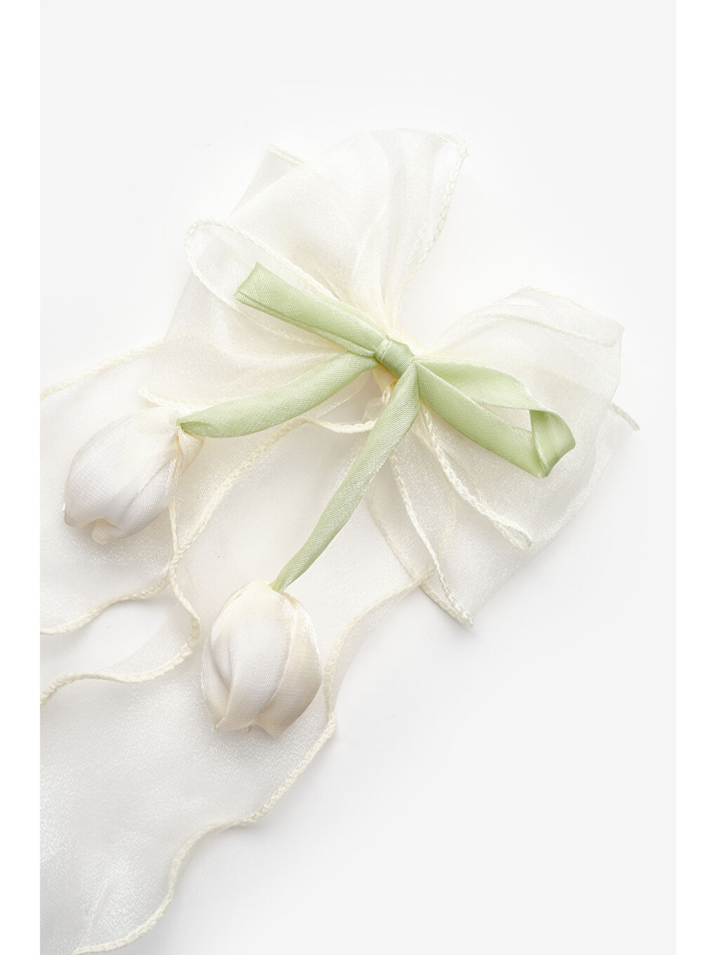 Ekru Lale Figürlü Sallantılı Kız Çocuk Otomatik Toka-1