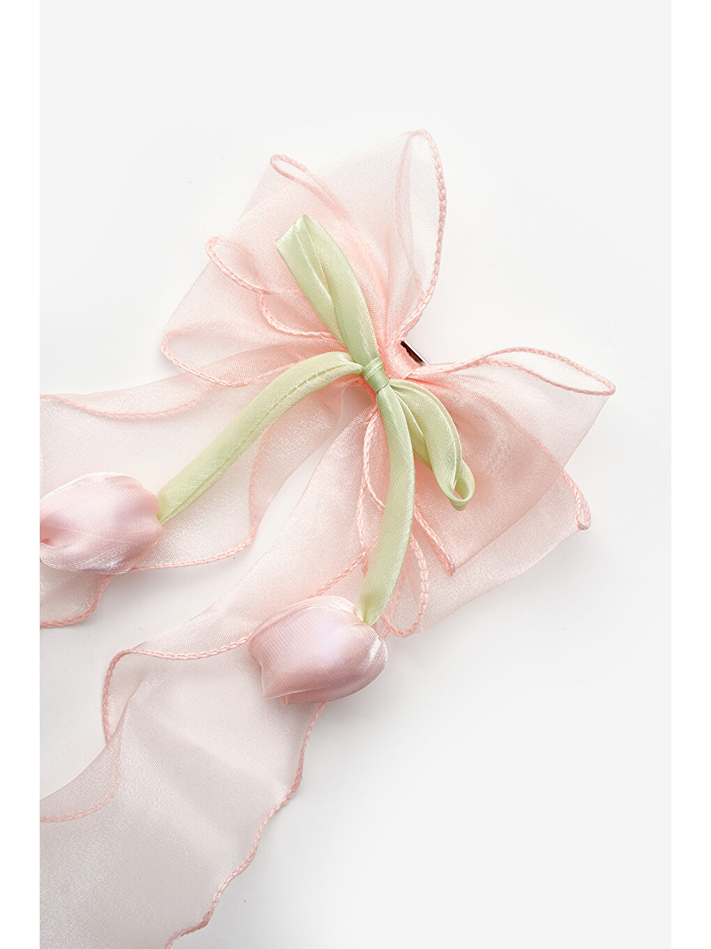 Pembe Pudra Lale Figürlü Sallantılı Kız Çocuk Otomatik Toka-1