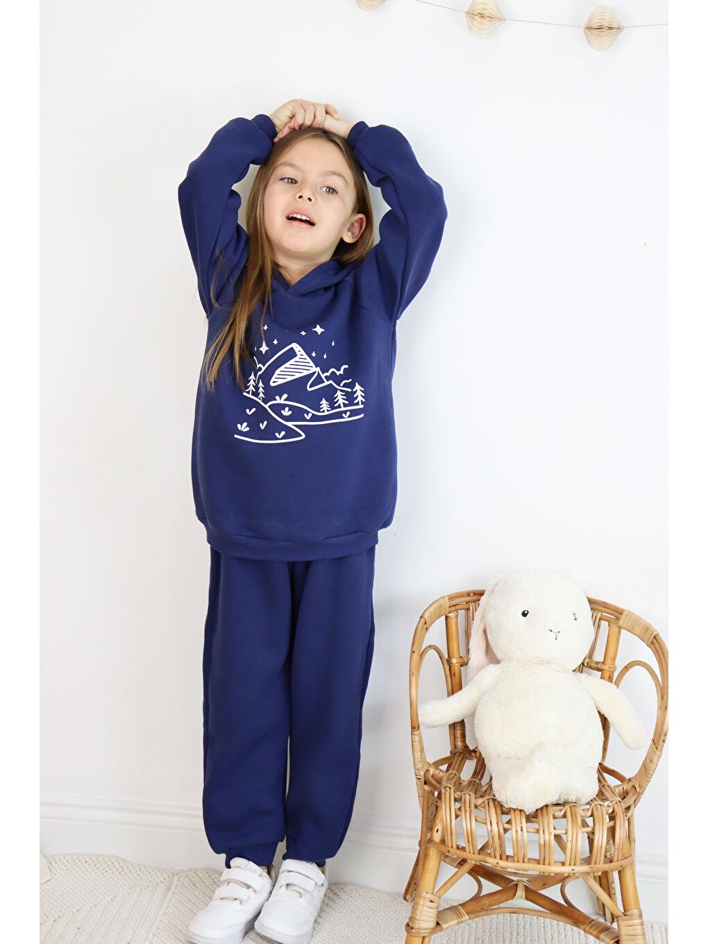 Lacivert 3 İp Baskılı Kapüşonlu Şardonlu İkili Takım-4