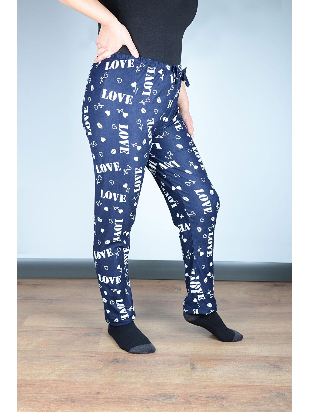 Kadın Süet Pijama Tek Alt | Lacivert Love-1