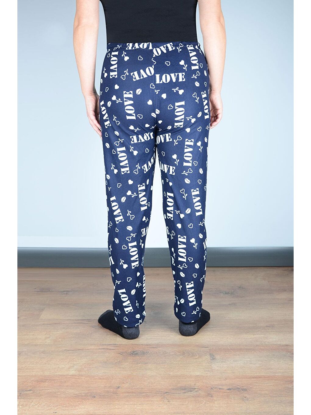 Kadın Süet Pijama Tek Alt | Lacivert Love-2