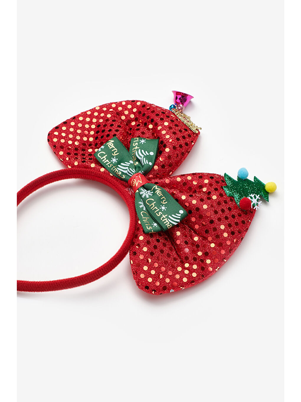 Kırmızı  Çanlı Çam Ağacı Figürlü Kız Çocuk Yılbaşı Taç-1