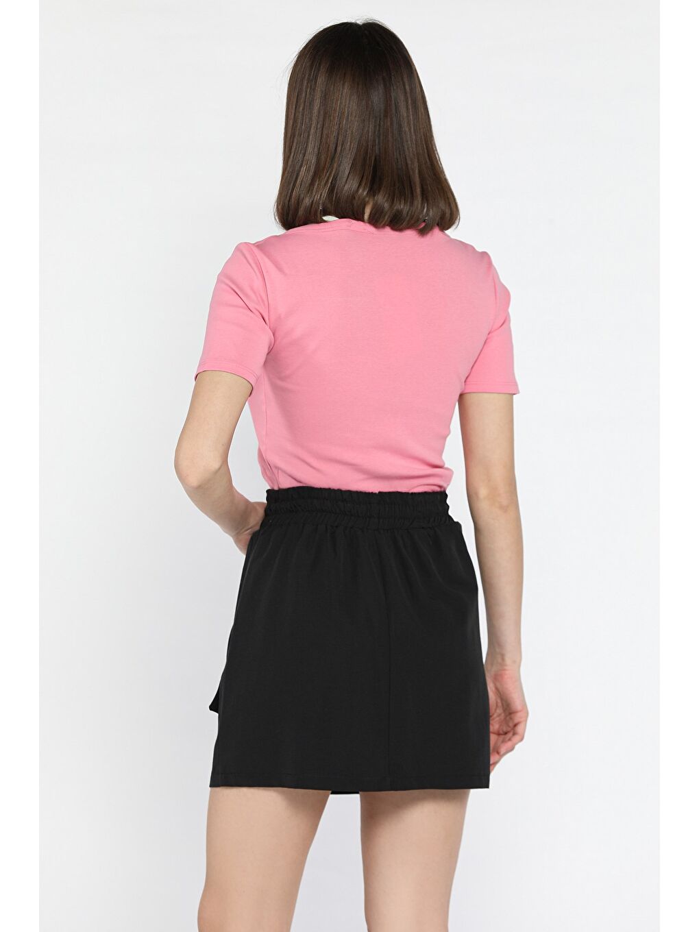 Siyah Kadın Bel Lastikli Cep Detaylı Mini Etek-2