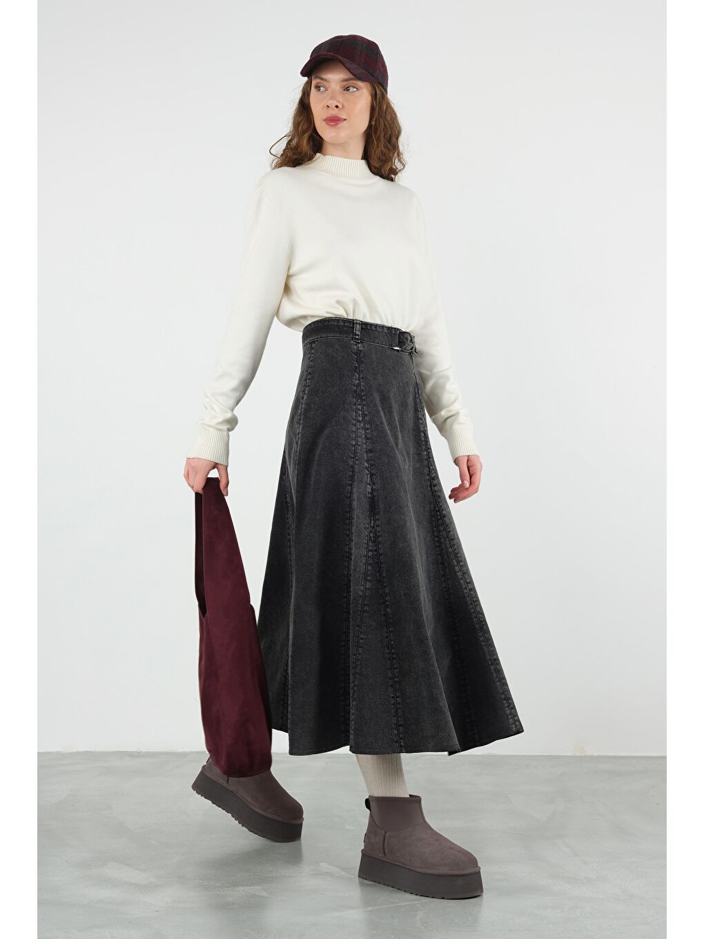 Parçalı Denim Etek Antrasit-2