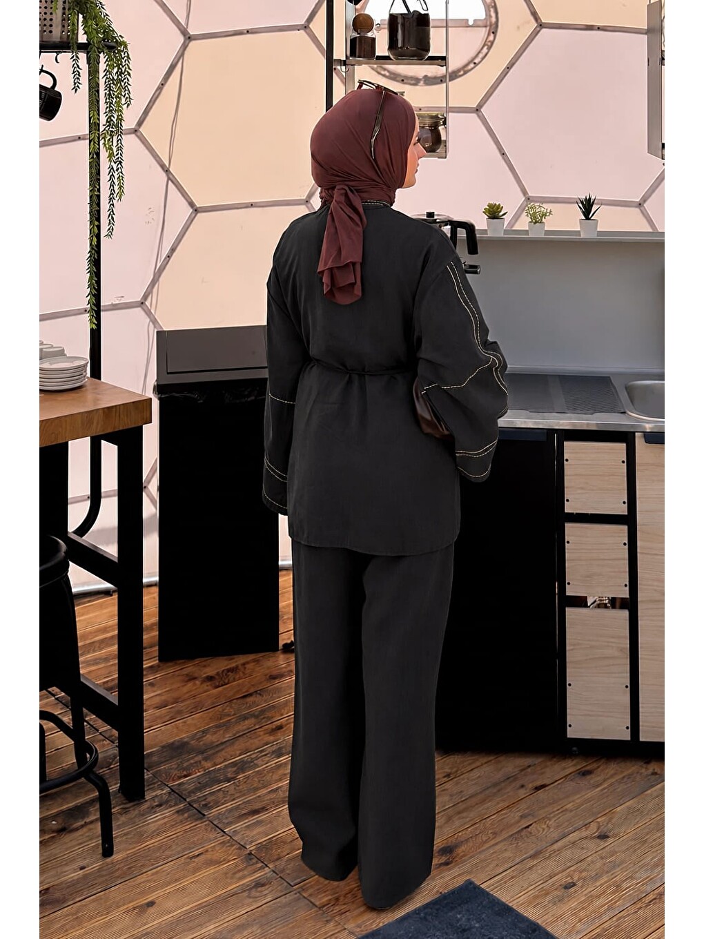 Nakışlı Pantolonlu Takım Antrasit-3