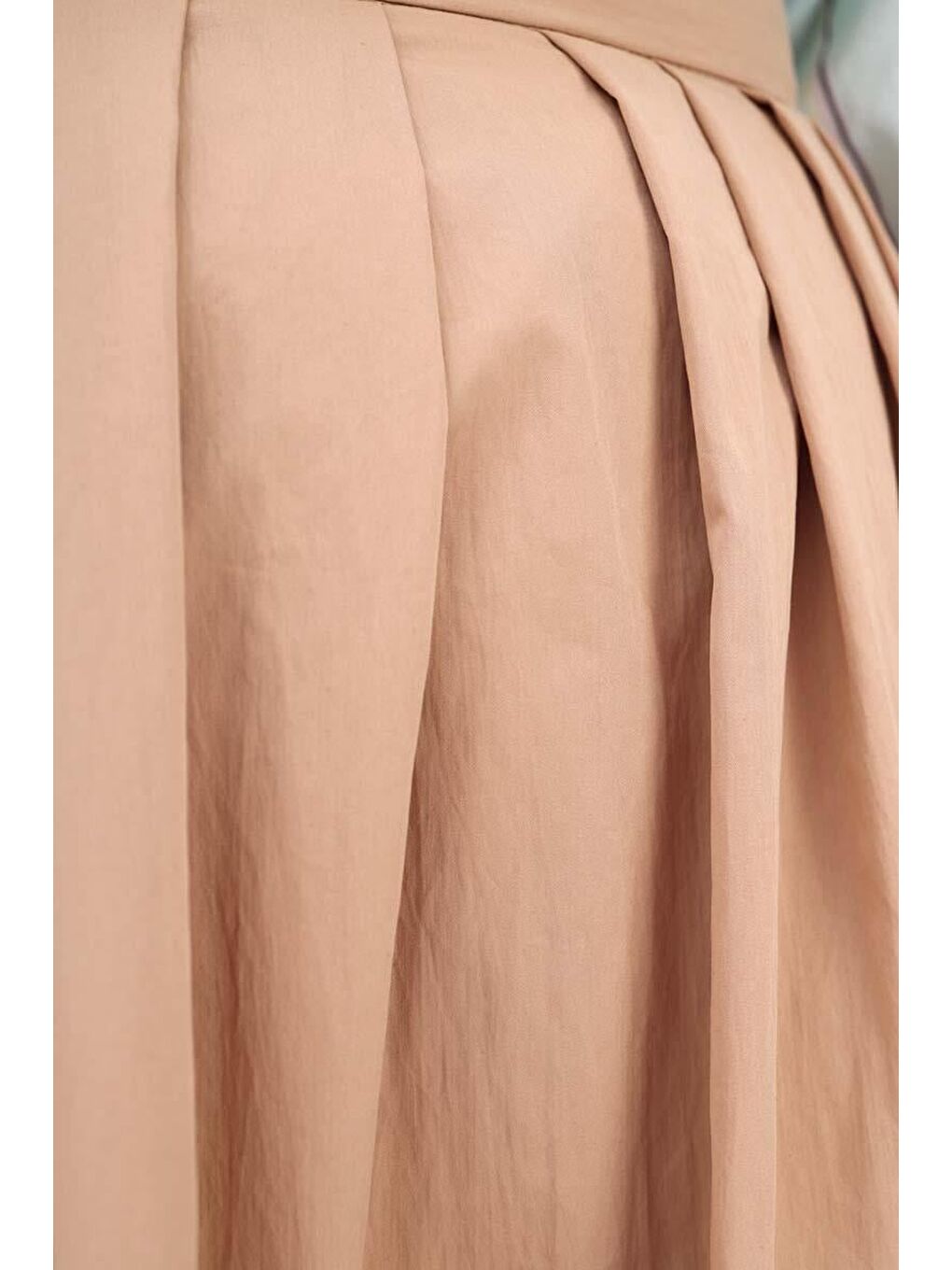 Koyu Bej-Beli Pileli Kloş Etek-4