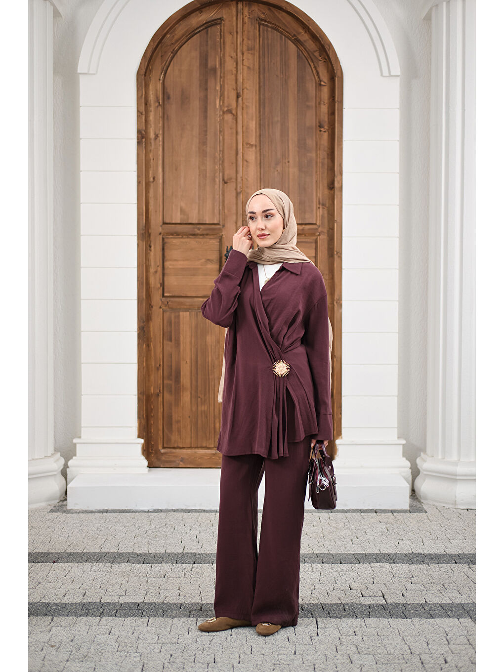 Kadın Yandan Bağlamalı Broş Detay Takım Bordo-2