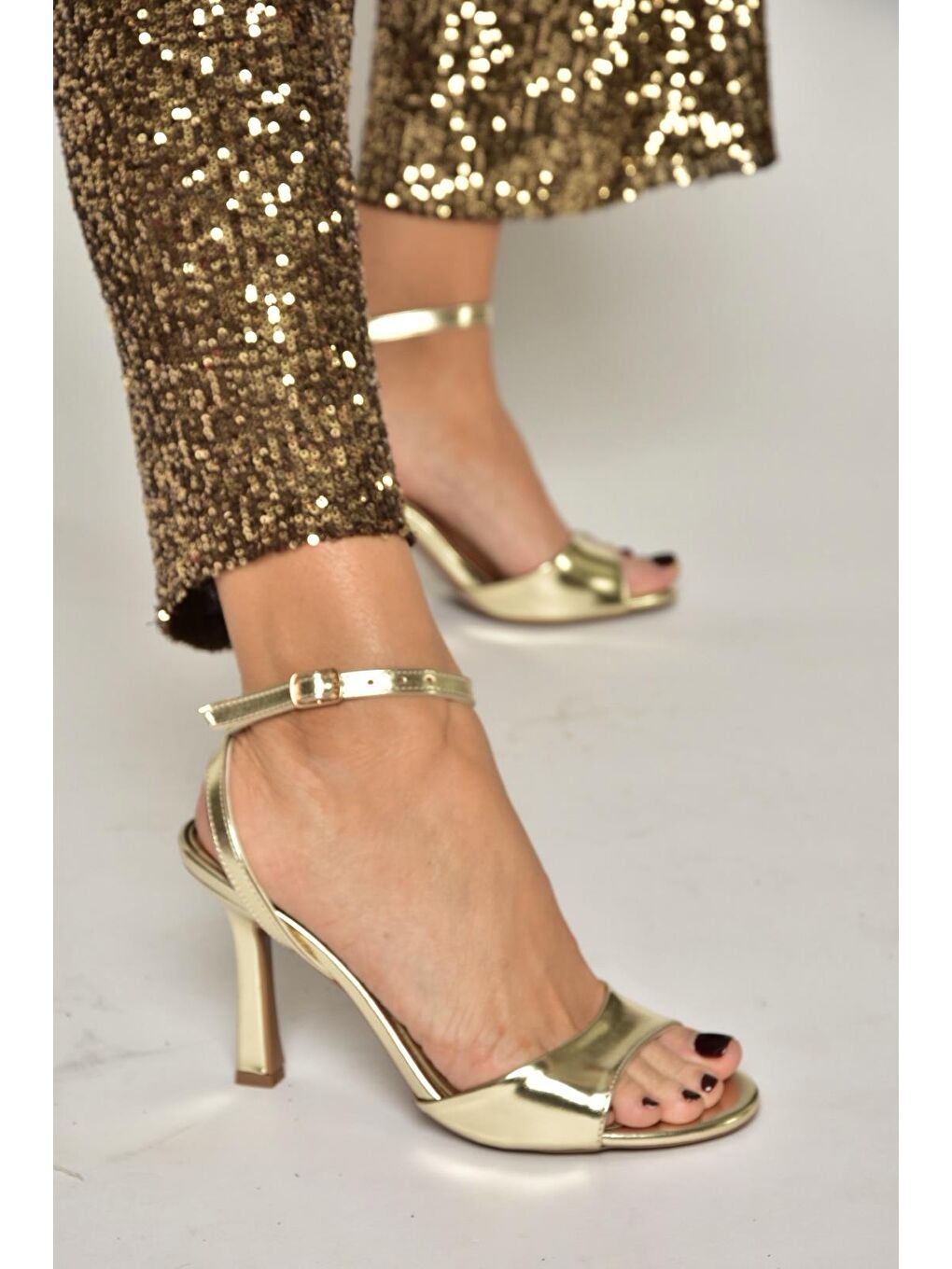 Sarı Altın Kadın Topuklu Ayakkabı Y997264609-2