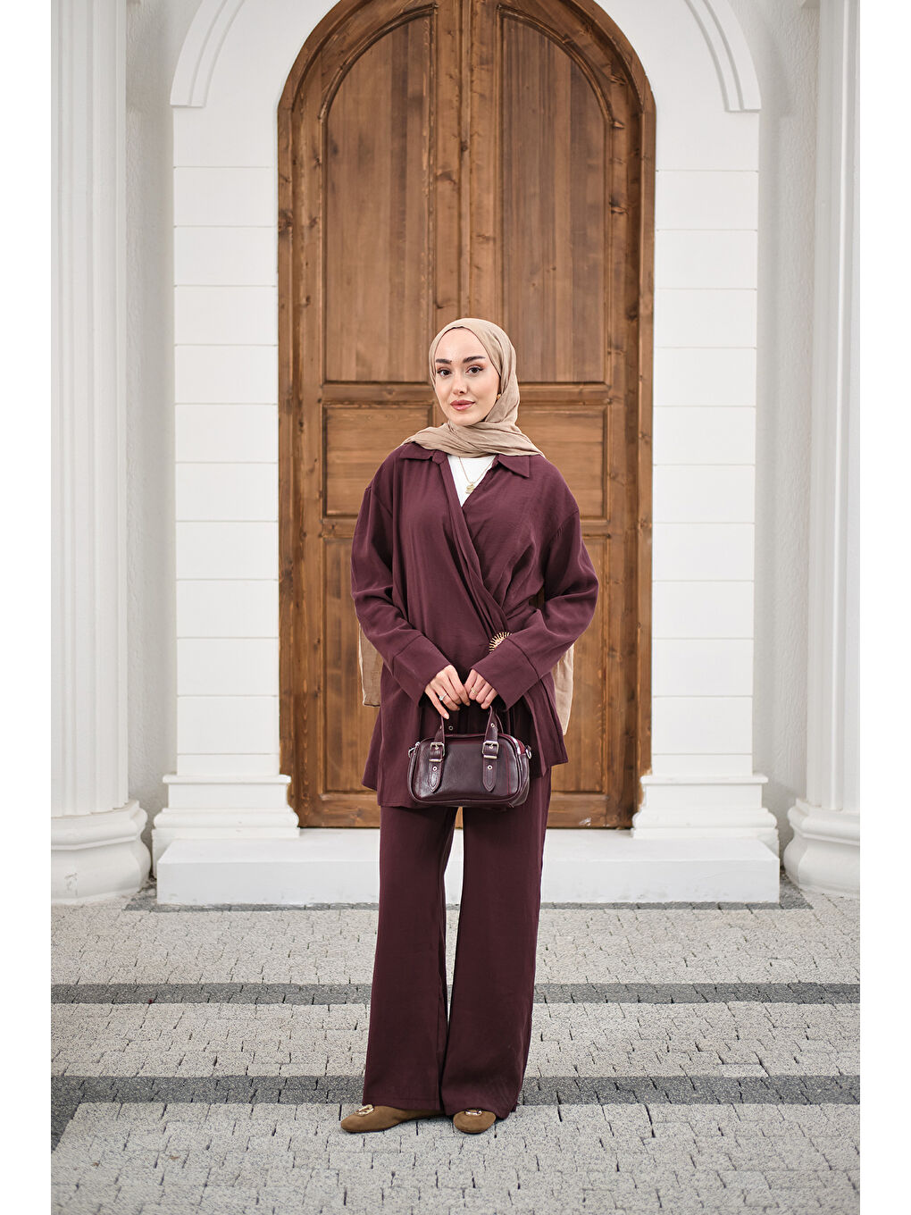 Kadın Yandan Bağlamalı Broş Detay Takım Bordo-3