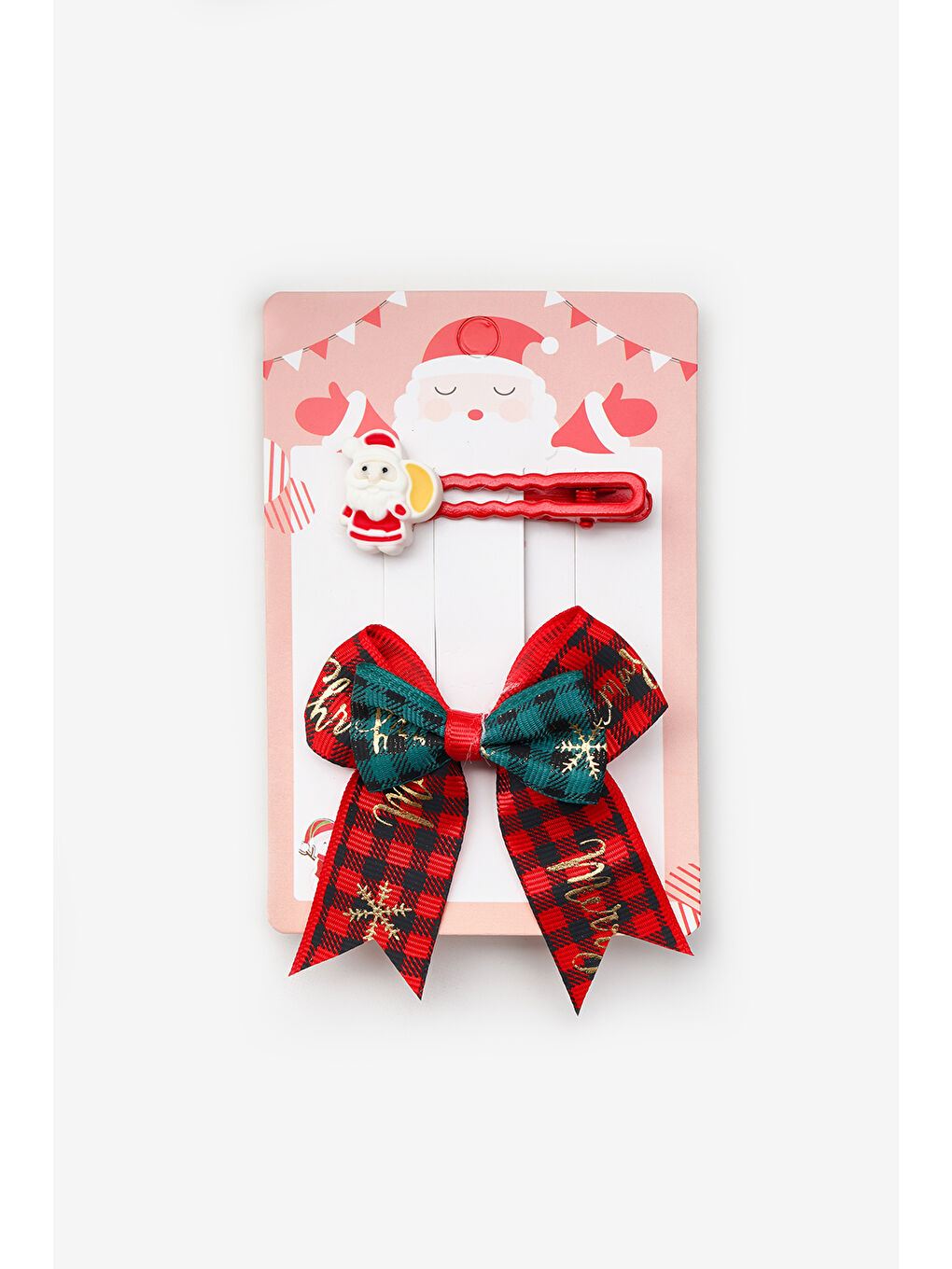 Karışık Çok Renkli Noel Baba ve Ekoseli Kurdele Fiyonk 2'li Klips Toka Set