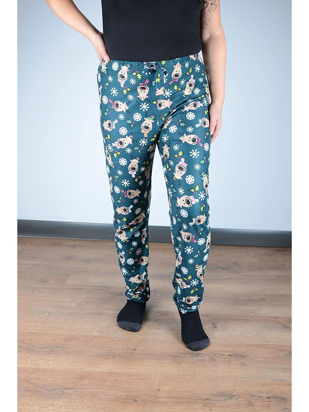 Kadın Süet Pijama Tek Alt | Yeşil Geyik