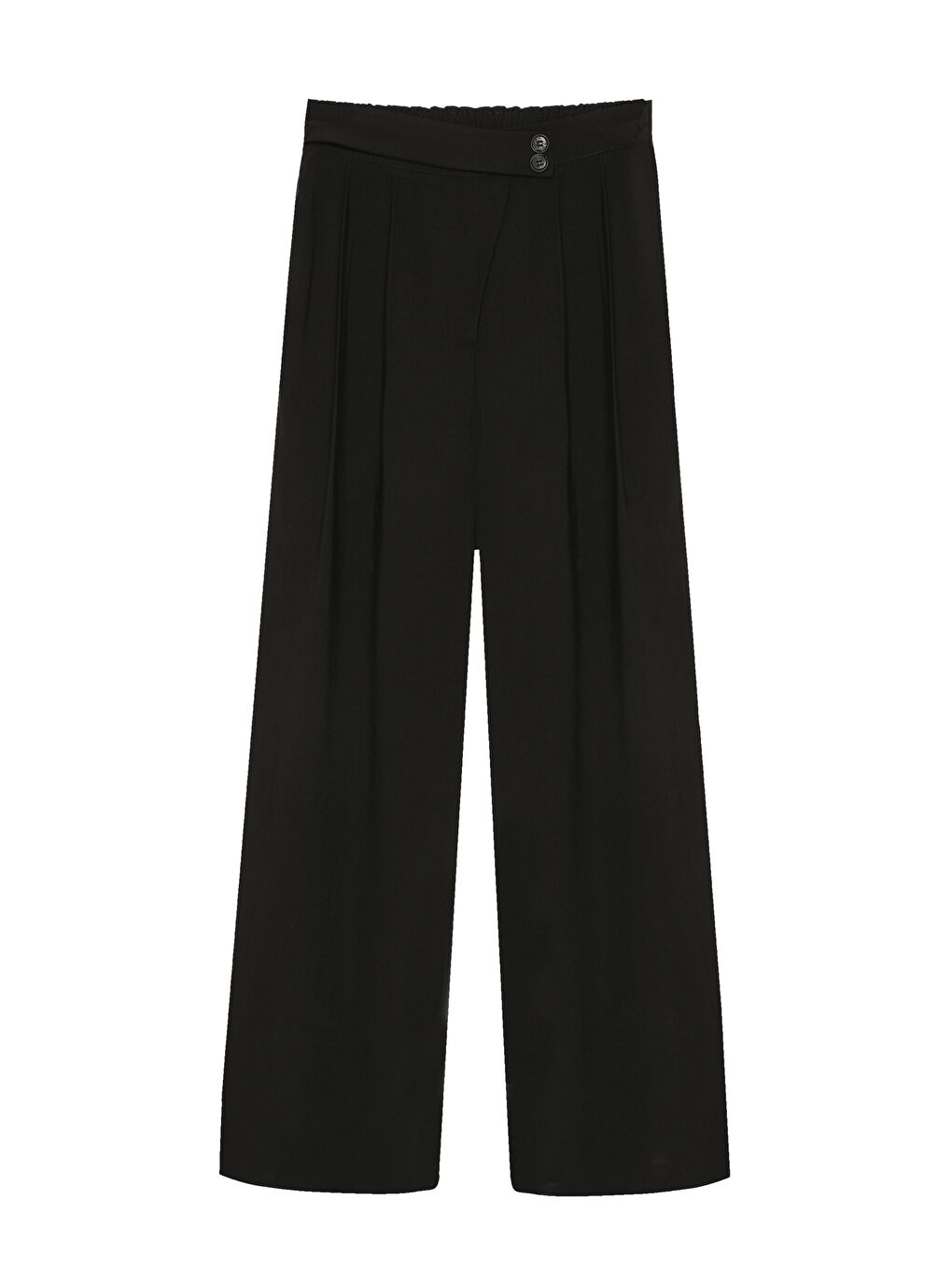 Düğme Bel Detaylı Palazzo Pantolon Siyah