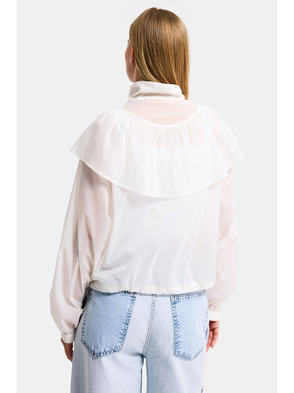 Beyaz Kadın Ekru w5 Oversize Yakalık Detaylı Özel Kumaş Tasarım Yağmurluk-2