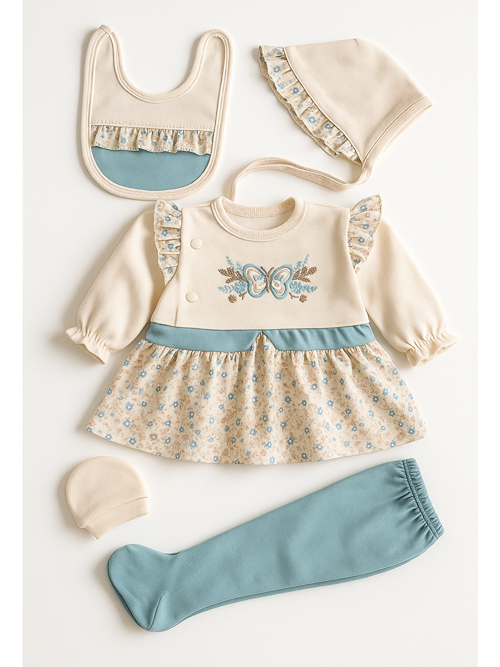 Yeşil Kutulu Kelebekli Lüx 5li Hastane Çıkış Seti