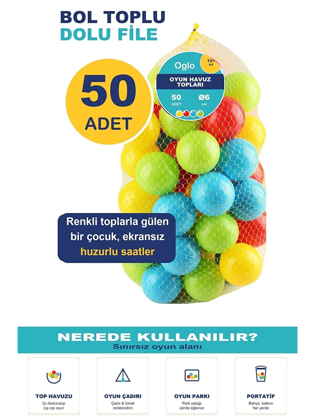 Oyun Havuz Topu 6 Cm 50 Adet — Top Havuzu İçin Yumuşak Renkli Toplar, Filede 1+ Yaş-2