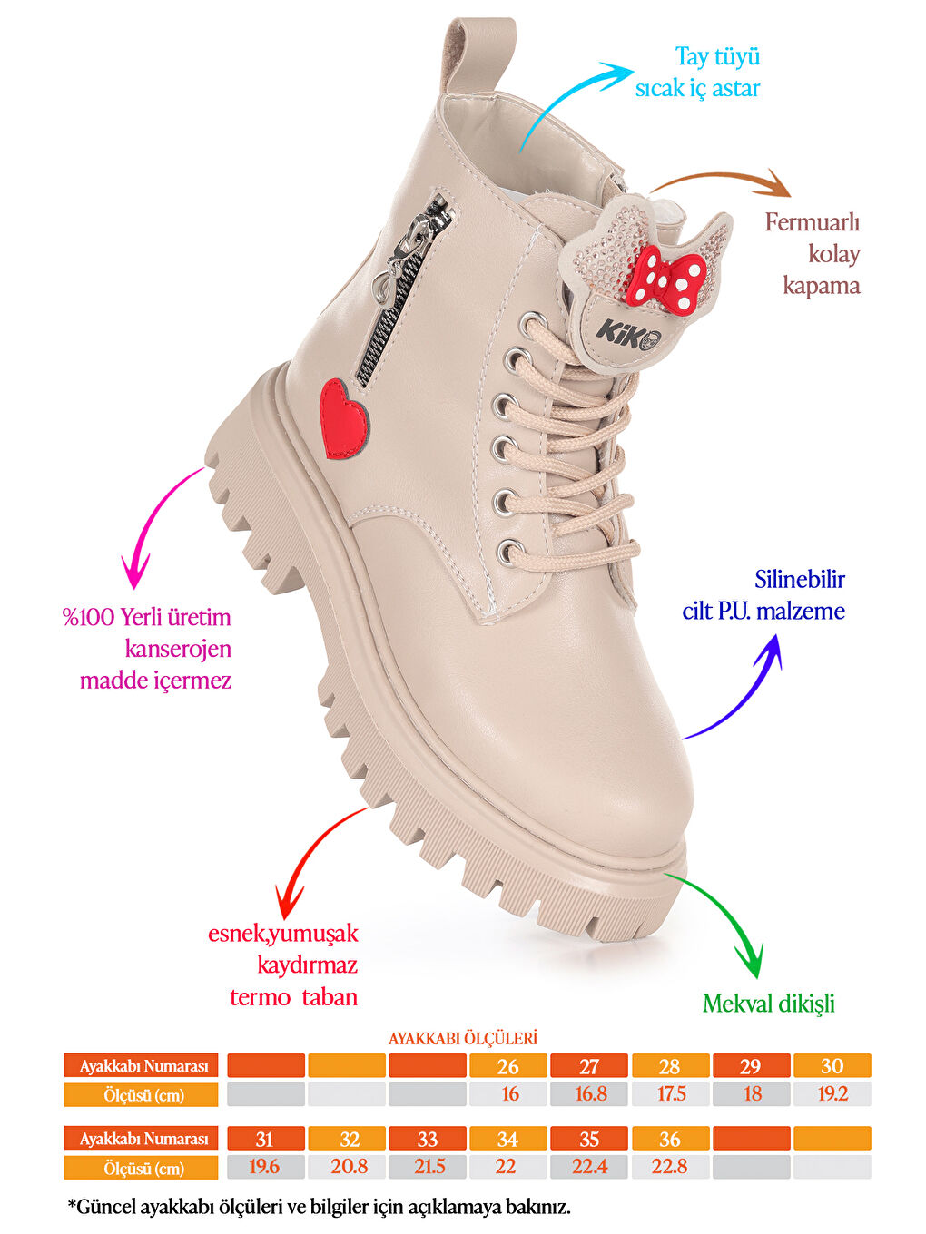 Bej Bella Günlük Fermuarlı Kız Çocuk Bot Ayakkabı-1
