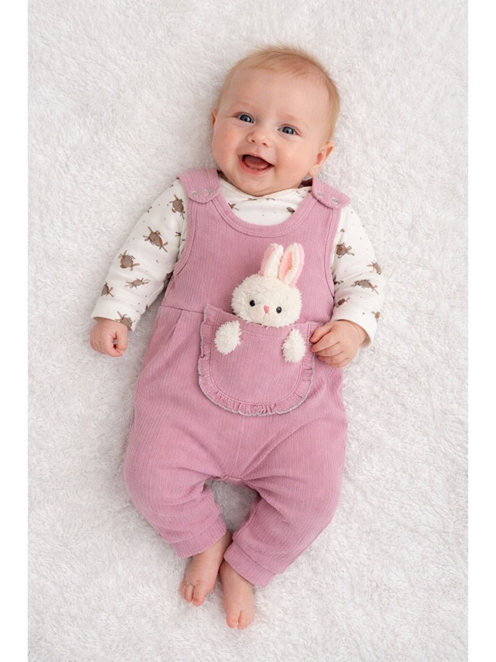 Pembe Kız Bebek 2li Salopet Takımı Oyuncaklı Tulum 2 Parça Yenidoğan Kıyafeti Pamuklu-2