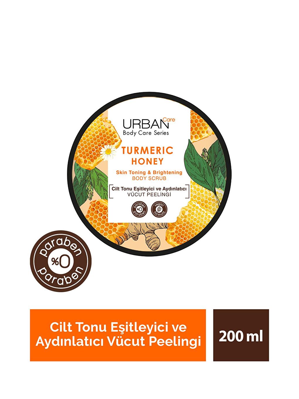 Urban Care Turmeric Honey Cilt Tonu Esitleyici ve Aydınlatıcı Vücut Peelingi 200 ml-vegan